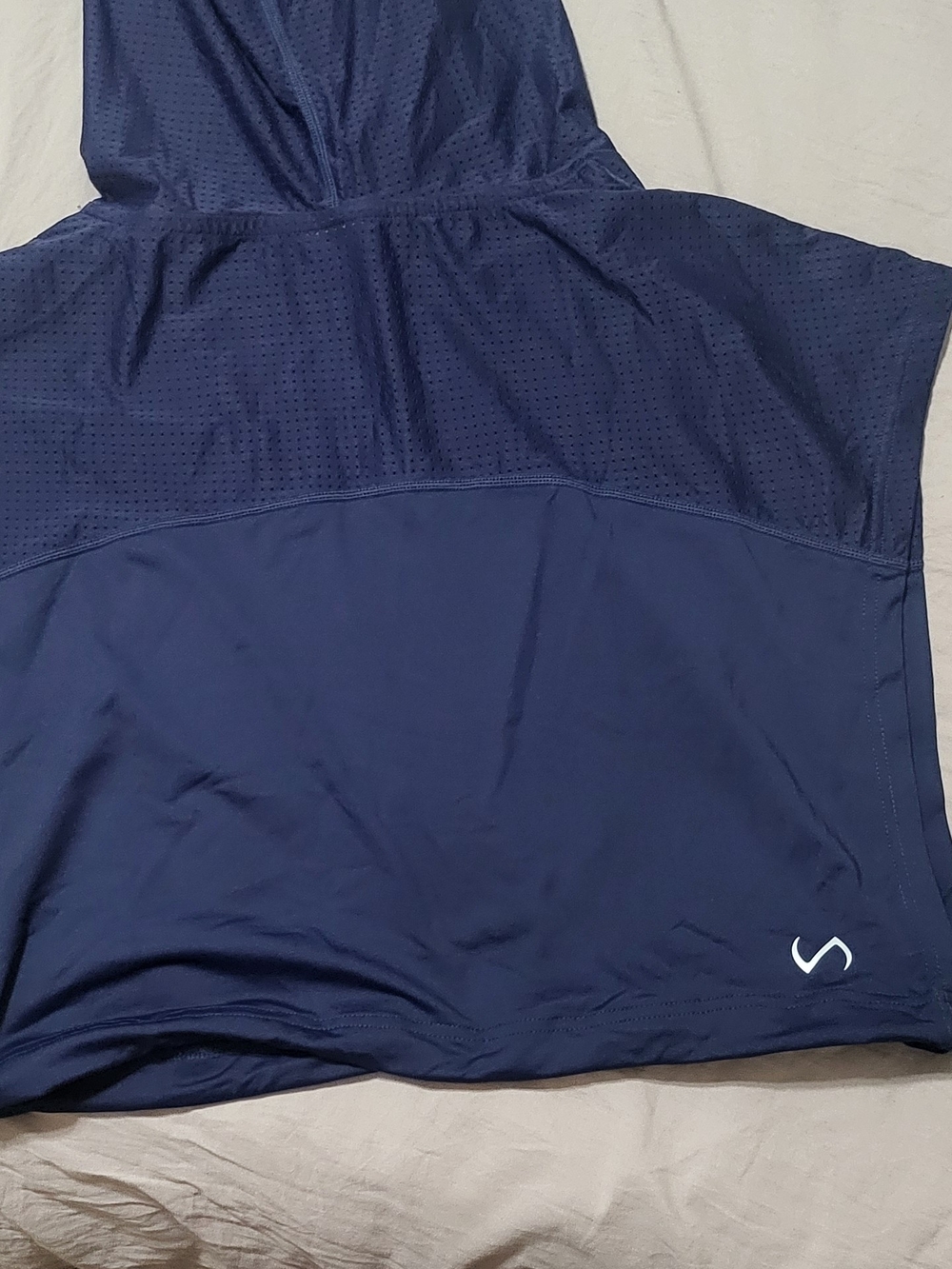 Dark Navy Sleeveless Hooded Athletic Tank with Subtle Logo